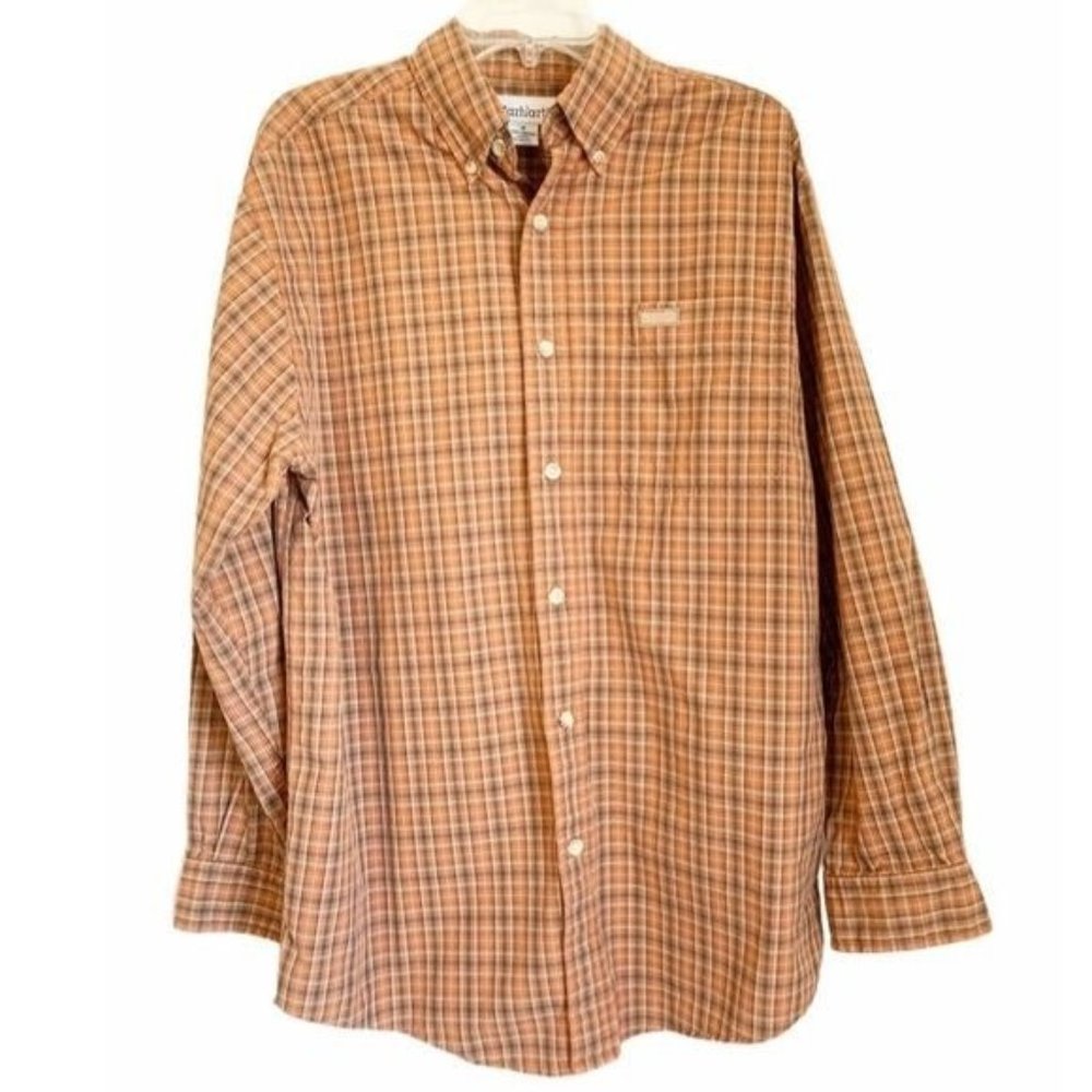 Carhartt Plaid Beige Casual Button Down Shirt Men’s Medium